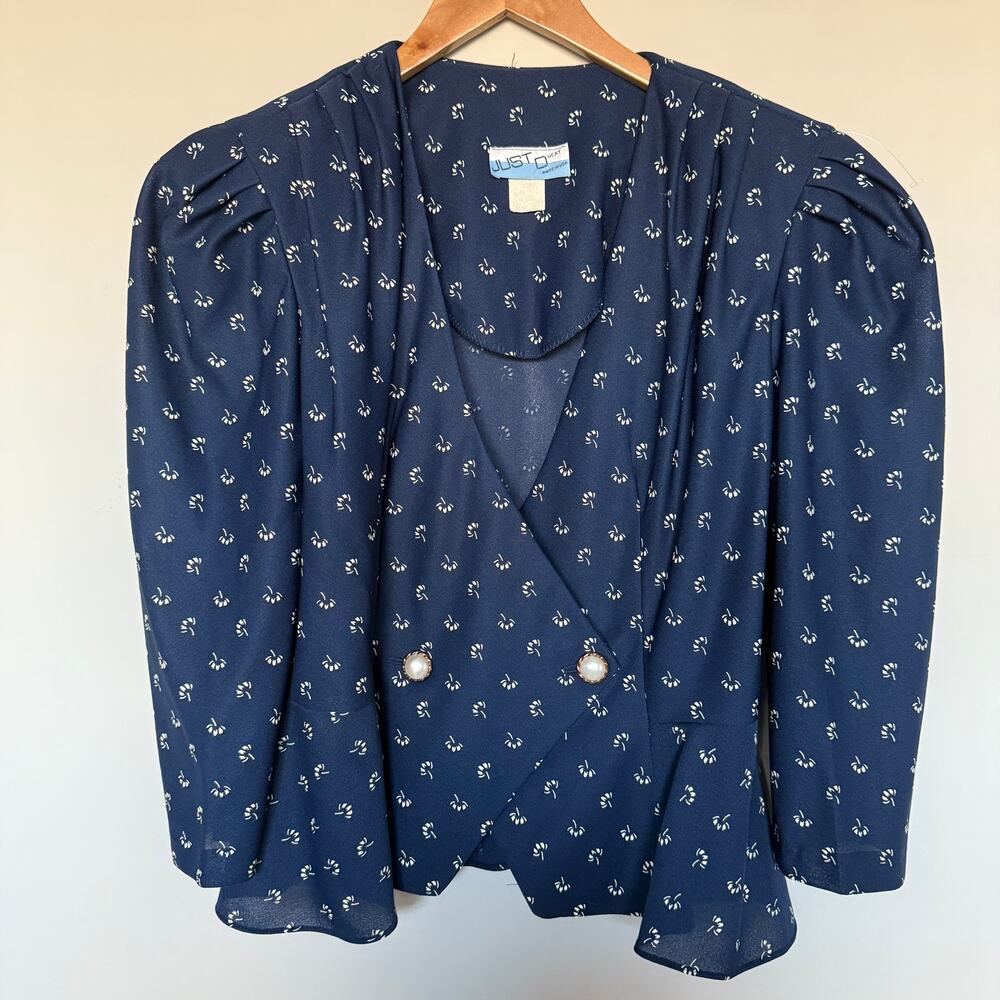 Just Ducky Womens Top 12 Blue Made in USA Shoulder Pads Secretary Teacher Office